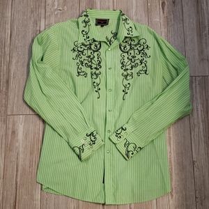 Patroncito Lime Green Western Snap Button Shirt L